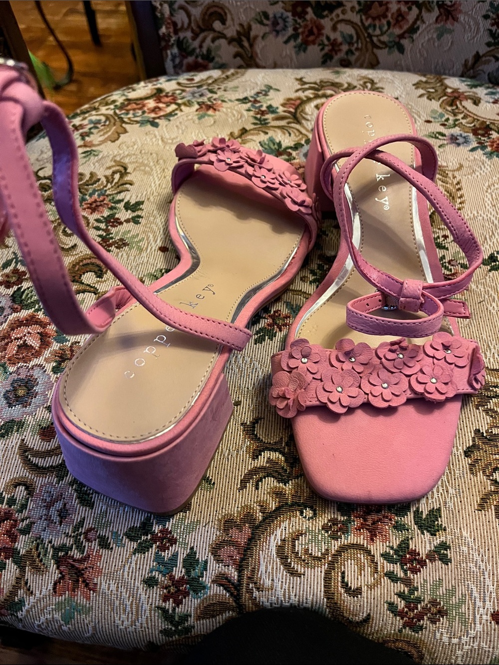 Copper Key Pink Floral Strap Platform Sandals